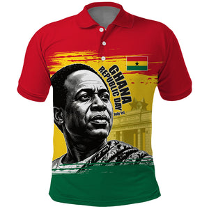 Personalized Ghana Republic Day Polo Shirt Kwame Nkrumah Vintage Portrait Art - July 1st Theme