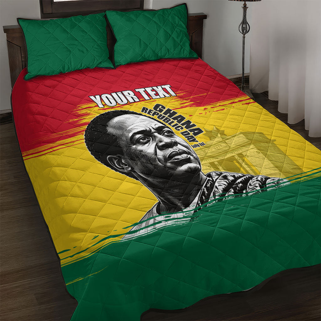 Personalized Ghana Republic Day Quilt Bed Set Kwame Nkrumah Vintage Portrait Art - July 1st Theme