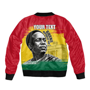 Personalized Ghana Republic Day Sleeve Zip Bomber Jacket Kwame Nkrumah Vintage Portrait Art - July 1st Theme