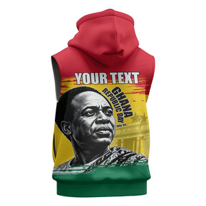 Personalized Ghana Republic Day Sleeveless Zip Hoodie Kwame Nkrumah Vintage Portrait Art - July 1st Theme