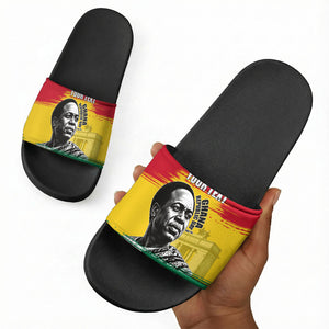 Personalized Ghana Republic Day Slide Sandals Kwame Nkrumah Vintage Portrait Art - July 1st Theme