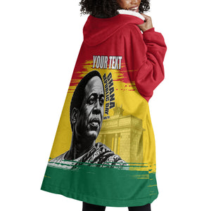 Personalized Ghana Republic Day Wearable Blanket Hoodie Kwame Nkrumah Vintage Portrait Art - July 1st Theme