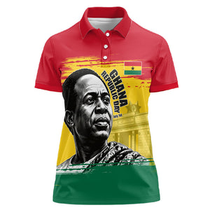 Personalized Ghana Republic Day Women Polo Shirt Kwame Nkrumah Vintage Portrait Art - July 1st Theme