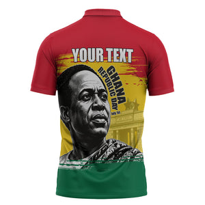 Personalized Ghana Republic Day Zipper Polo Shirt Kwame Nkrumah Vintage Portrait Art - July 1st Theme