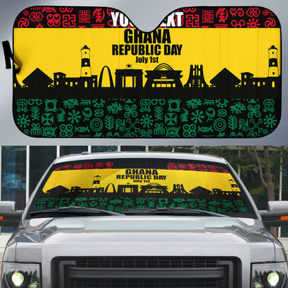 Personalized Ghana Republic Day Auto Sun Shade Adinkra Pattern Heritage Silhouette African Culture Art