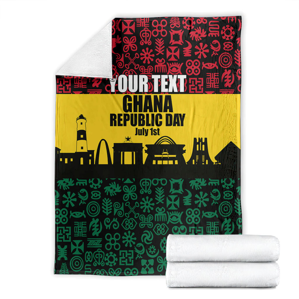 Personalized Ghana Republic Day Blanket Adinkra Pattern Heritage Silhouette African Culture Art