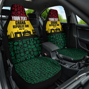 Personalized Ghana Republic Day Car Seat Cover Adinkra Pattern Heritage Silhouette African Culture Art