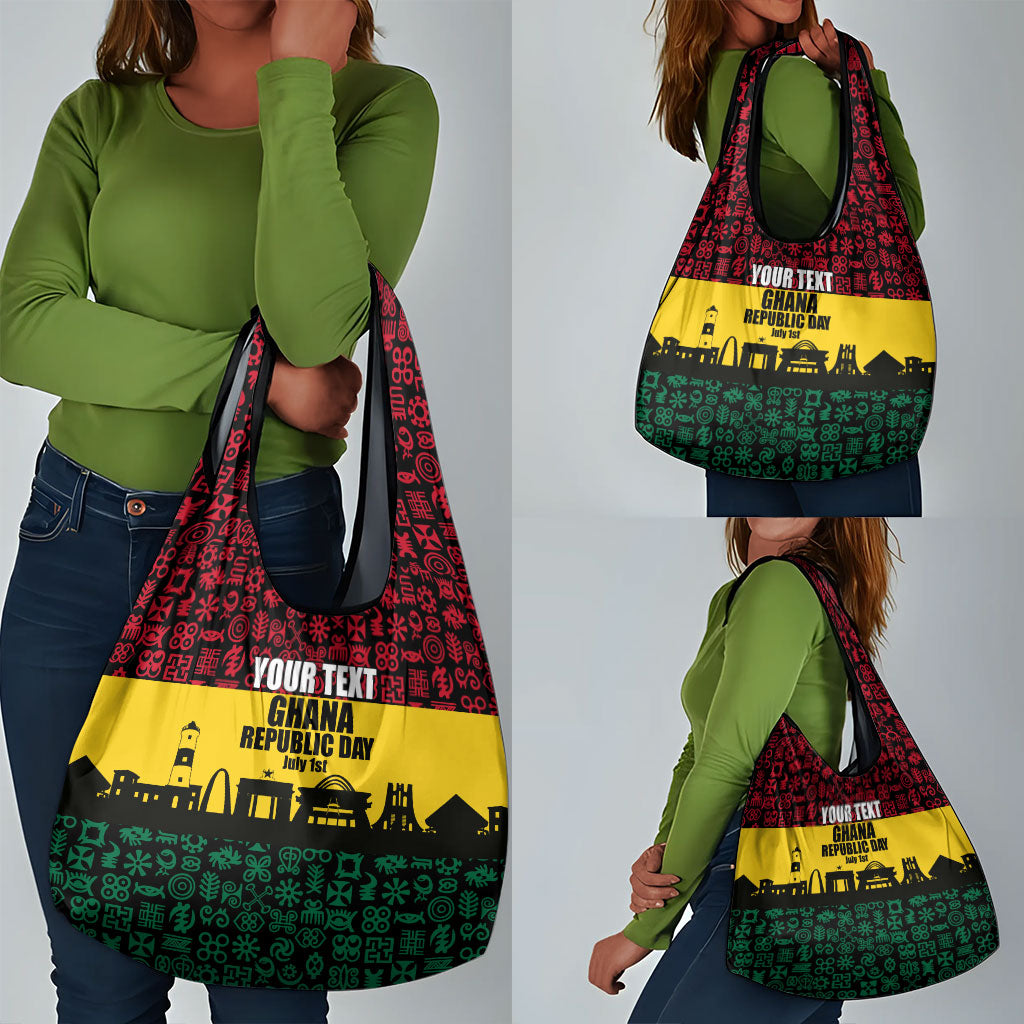 Personalized Ghana Republic Day Grocery Bag Adinkra Pattern Heritage Silhouette African Culture Art