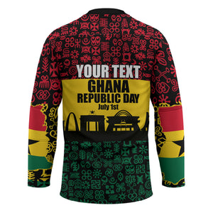 Personalized Ghana Republic Day Hockey Jersey Adinkra Pattern Heritage Silhouette African Culture Art