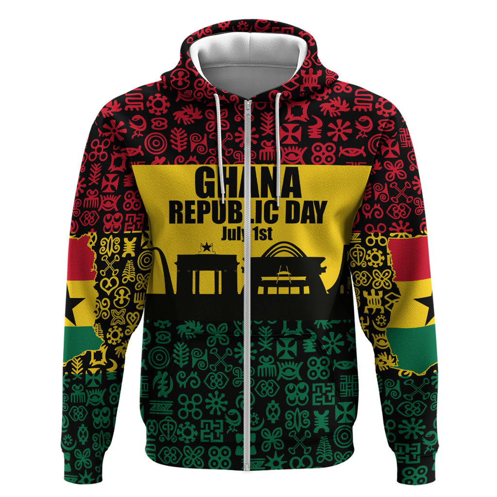 Personalized Ghana Republic Day Hoodie Adinkra Pattern Heritage Silhouette African Culture Art
