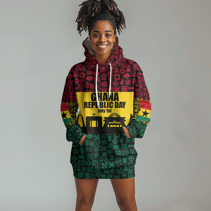 Personalized Ghana Republic Day Hoodie Dress Adinkra Pattern Heritage Silhouette African Culture Art
