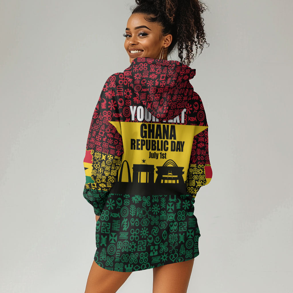 Personalized Ghana Republic Day Hoodie Dress Adinkra Pattern Heritage Silhouette African Culture Art