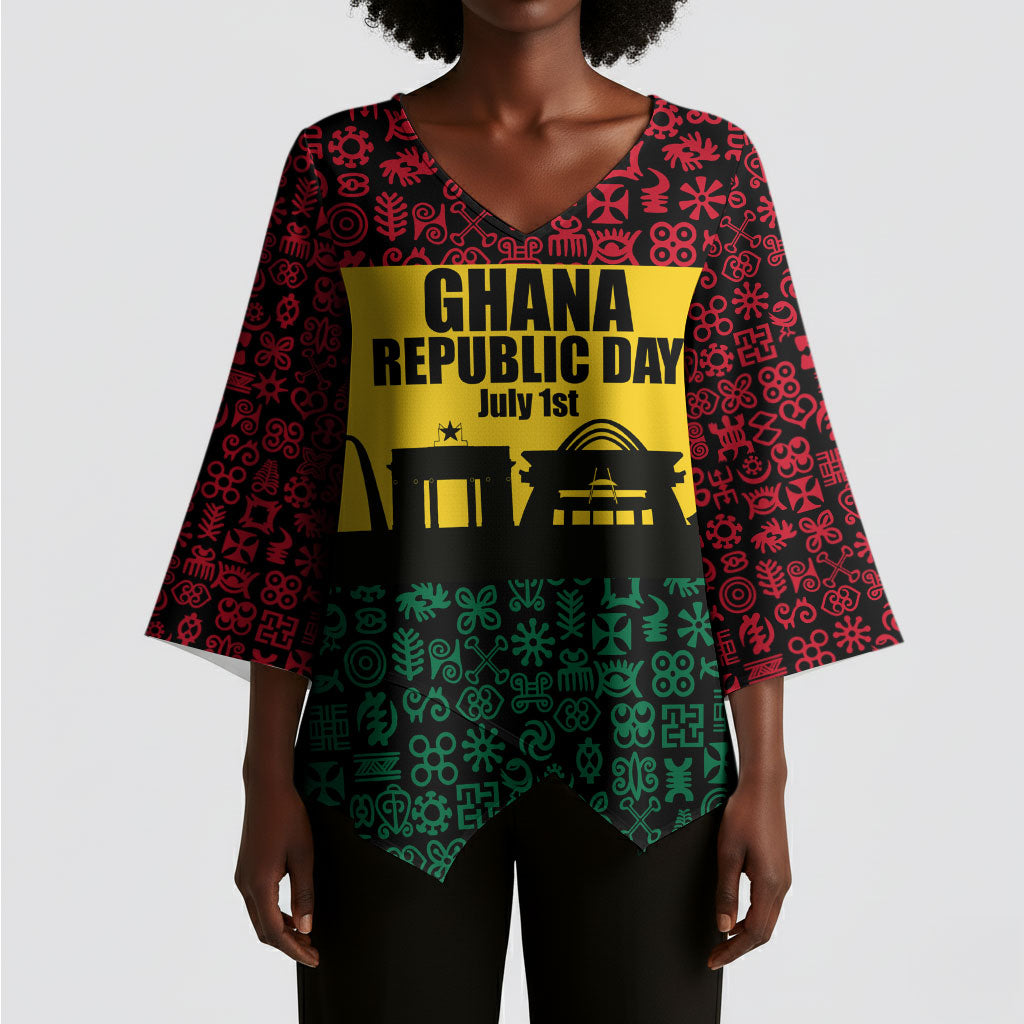 Personalized Ghana Republic Day Kimono Sleeve Blouse Adinkra Pattern Heritage Silhouette African Culture Art