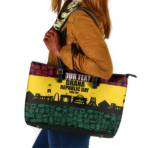 Personalized Ghana Republic Day Leather Tote Bag Adinkra Pattern Heritage Silhouette African Culture Art