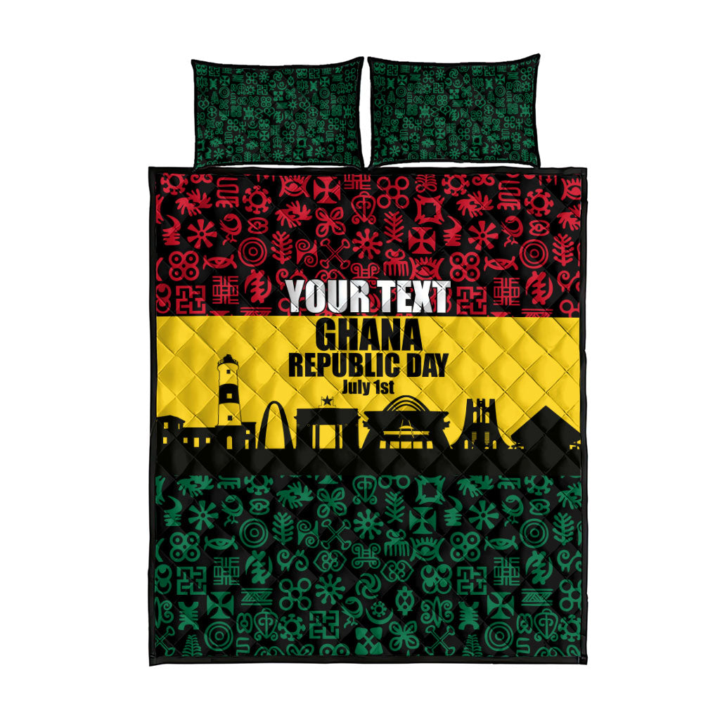 Personalized Ghana Republic Day Quilt Bed Set Adinkra Pattern Heritage Silhouette African Culture Art