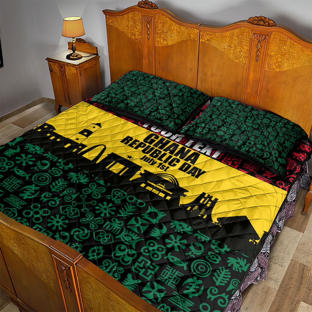 Personalized Ghana Republic Day Quilt Bed Set Adinkra Pattern Heritage Silhouette African Culture Art