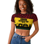 Personalized Ghana Republic Day Raglan Cropped T shirt Adinkra Pattern Heritage Silhouette African Culture Art