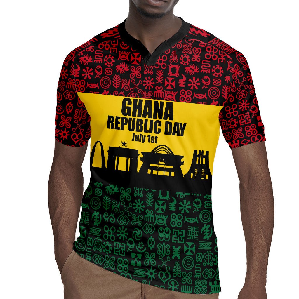 Personalized Ghana Republic Day Rugby Jersey Adinkra Pattern Heritage Silhouette African Culture Art