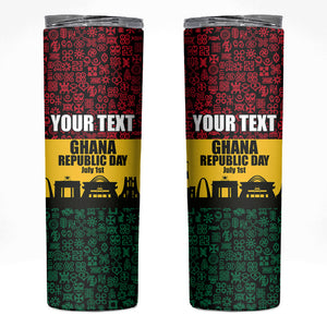 Personalized Ghana Republic Day Skinny Tumbler Adinkra Pattern Heritage Silhouette African Culture Art
