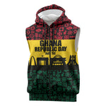 Personalized Ghana Republic Day Sleeveless Zip Hoodie Adinkra Pattern Heritage Silhouette African Culture Art