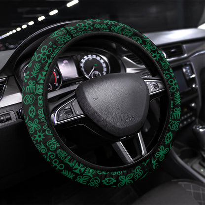 Ghana Republic Day Steering Wheel Cover Adinkra Pattern Heritage Silhouette African Culture Art