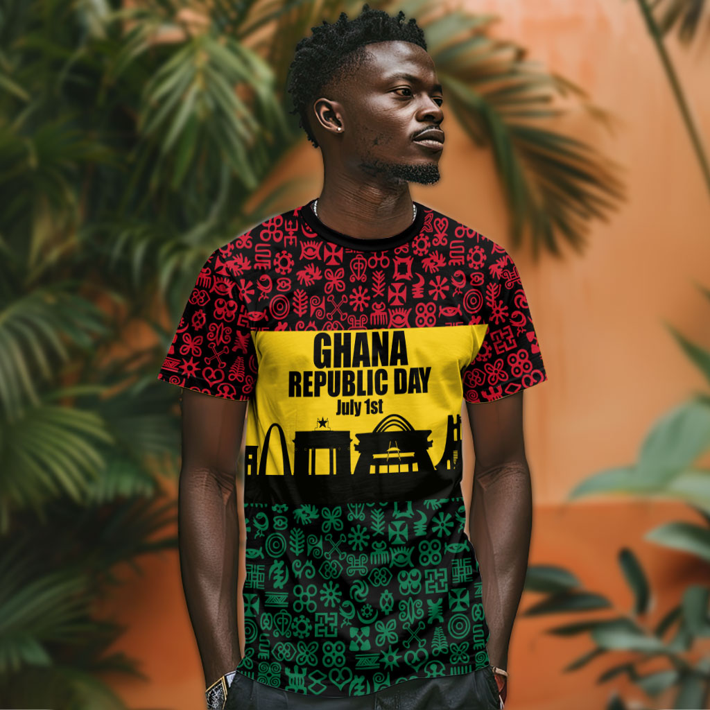 Personalized Ghana Republic Day T shirt Adinkra Pattern Heritage Silhouette African Culture Art