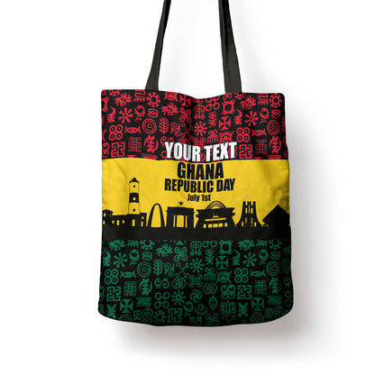 Personalized Ghana Republic Day Tote Bag Adinkra Pattern Heritage Silhouette African Culture Art