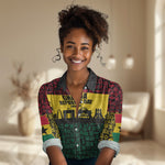 Personalized Ghana Republic Day Women Casual Shirt Adinkra Pattern Heritage Silhouette African Culture Art