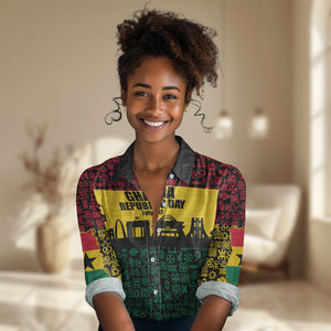 Personalized Ghana Republic Day Women Casual Shirt Adinkra Pattern Heritage Silhouette African Culture Art