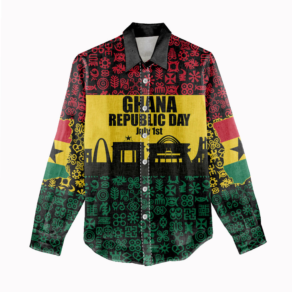 Personalized Ghana Republic Day Women Casual Shirt Adinkra Pattern Heritage Silhouette African Culture Art