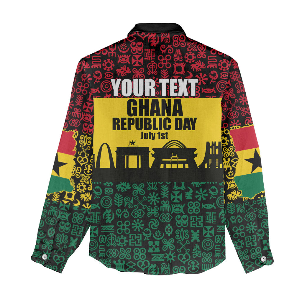 Personalized Ghana Republic Day Women Casual Shirt Adinkra Pattern Heritage Silhouette African Culture Art