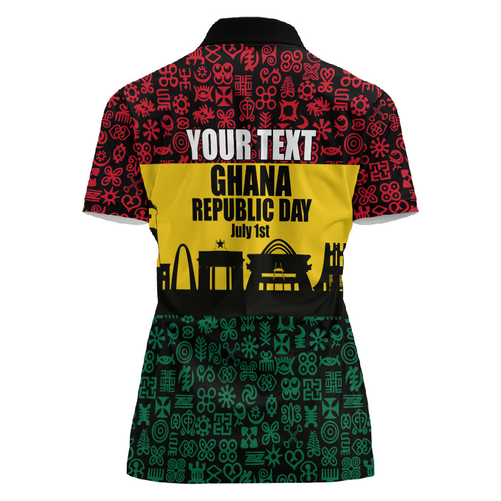 Personalized Ghana Republic Day Women Polo Shirt Adinkra Pattern Heritage Silhouette African Culture Art