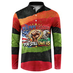 Happy 250th You Still Owe Us Black Pride Button Sweatshirt Pan African Flag Broken Chains - Statue Of Liberty