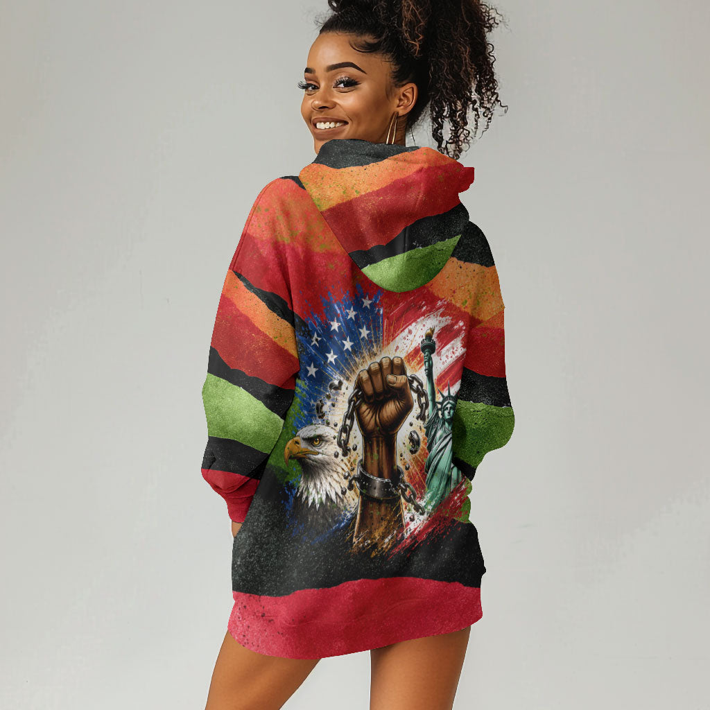 Happy 250th You Still Owe Us Black Pride Hoodie Dress Pan African Flag Broken Chains - Statue Of Liberty