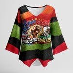 Happy 250th You Still Owe Us Black Pride Kimono Sleeve Blouse Pan African Flag Broken Chains - Statue Of Liberty