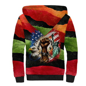 Happy 250th You Still Owe Us Black Pride Sherpa Hoodie Pan African Flag Broken Chains - Statue Of Liberty