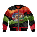 Happy 250th You Still Owe Us Black Pride Sleeve Zip Bomber Jacket Pan African Flag Broken Chains - Statue Of Liberty