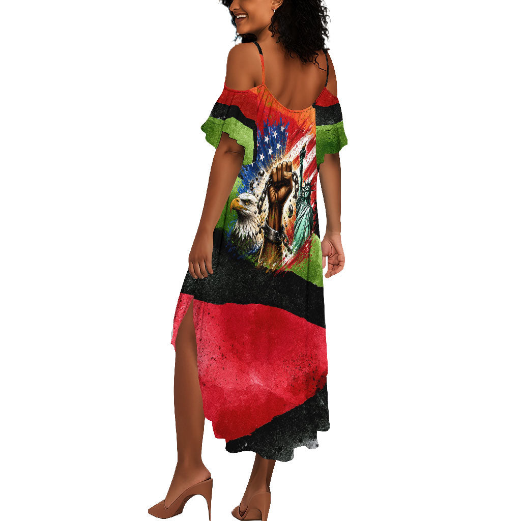 Happy 250th You Still Owe Us Black Pride Summer Maxi Dress Pan African Flag Broken Chains - Statue Of Liberty