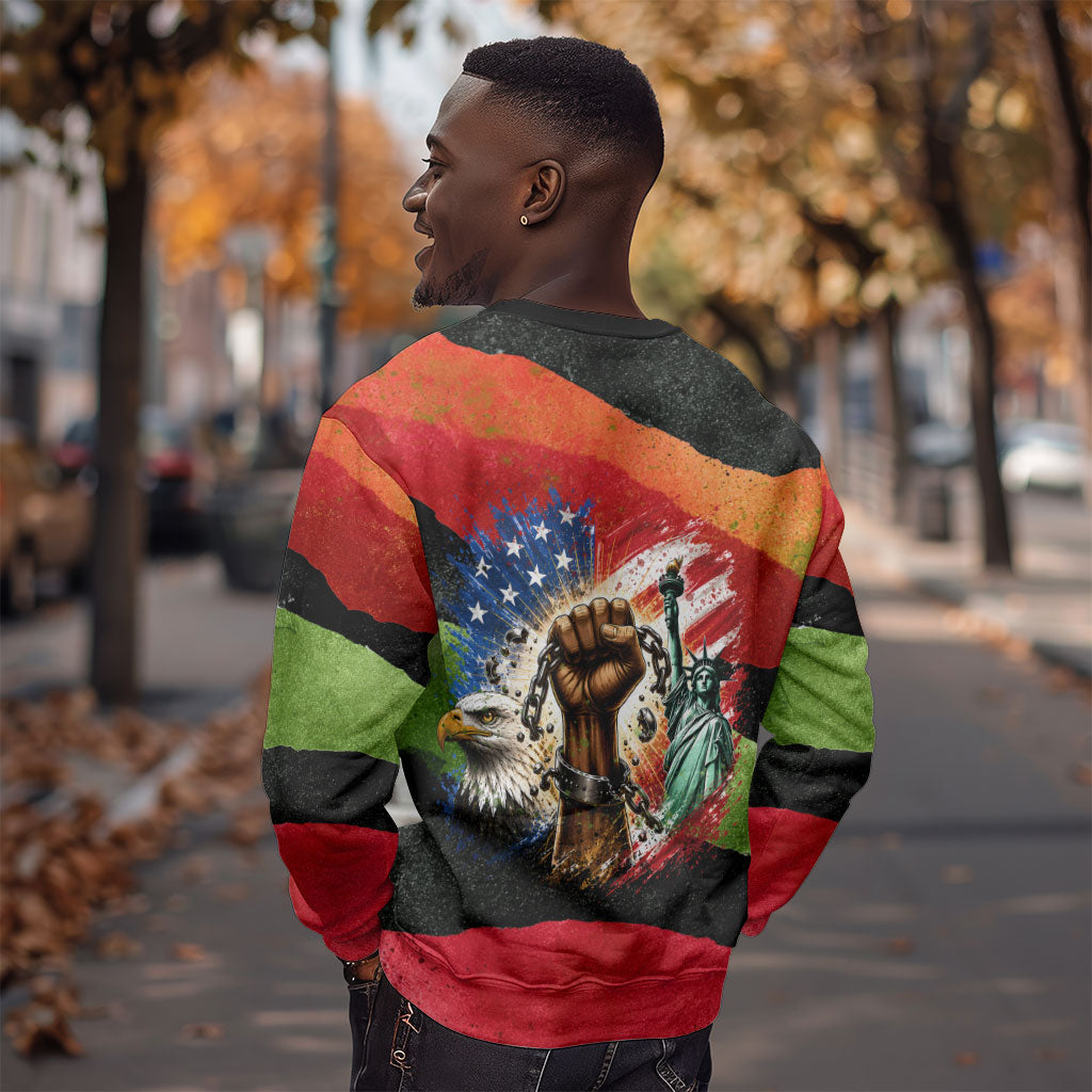 Happy 250th You Still Owe Us Black Pride Sweatshirt Pan African Flag Broken Chains - Statue Of Liberty
