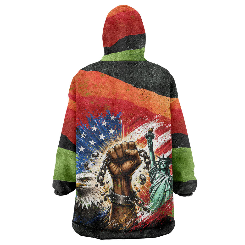 Happy 250th You Still Owe Us Black Pride Wearable Blanket Hoodie Pan African Flag Broken Chains - Statue Of Liberty