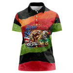 Happy 250th You Still Owe Us Black Pride Women Polo Shirt Pan African Flag Broken Chains - Statue Of Liberty