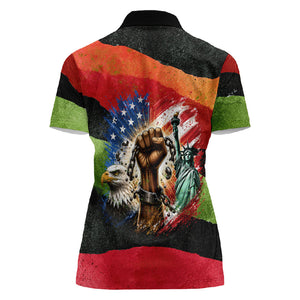 Happy 250th You Still Owe Us Black Pride Women Polo Shirt Pan African Flag Broken Chains - Statue Of Liberty
