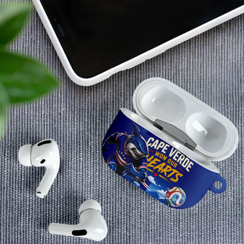 Cape Verde Won Our Hearts Soccer AirPods Case Blue Sharks Football Mascot Patriotic National Team
