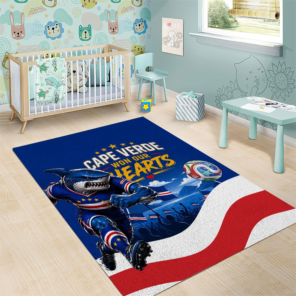 Cape Verde Won Our Hearts Soccer Area Rug Blue Sharks Football Mascot Patriotic National Team