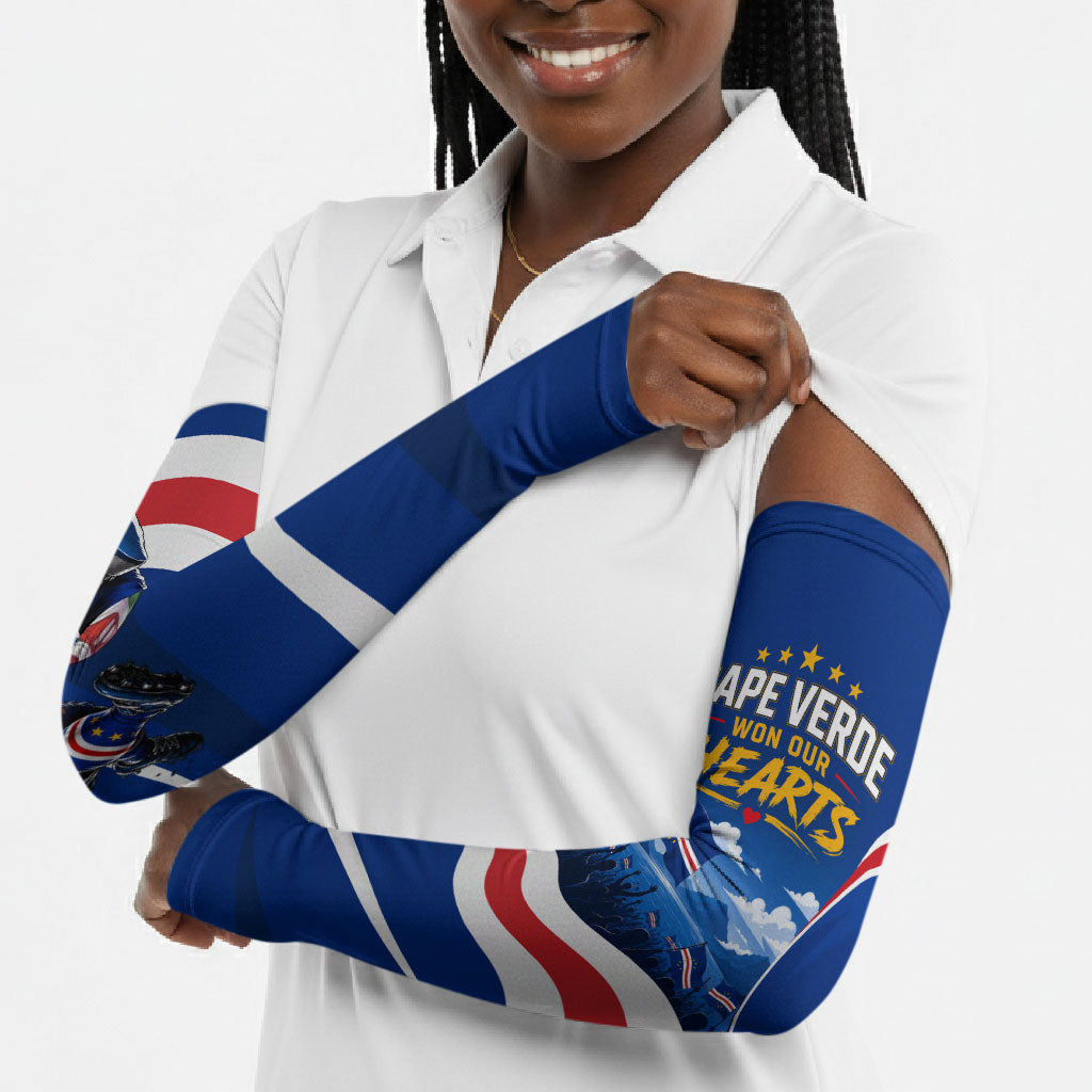 Cape Verde Won Our Hearts Soccer Arm Sleeves Blue Sharks Football Mascot Patriotic National Team