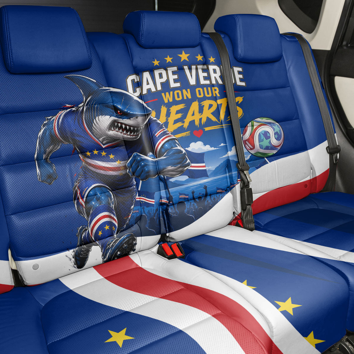 Cape Verde Won Our Hearts Soccer Back Car Seat Cover Blue Sharks Football Mascot Patriotic National Team
