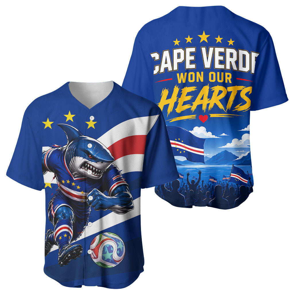 Cape Verde Won Our Hearts Soccer Baseball Jersey Blue Sharks Football Mascot Patriotic National Team