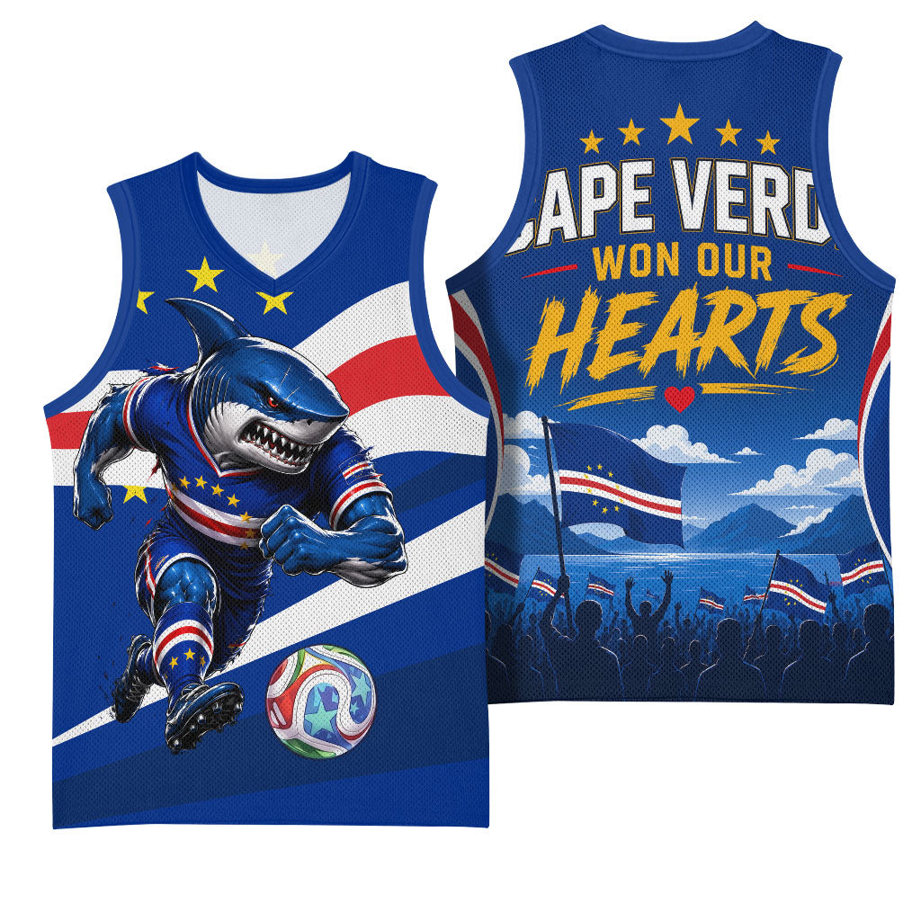 Cape Verde Won Our Hearts Soccer Basketball Jersey Blue Sharks Football Mascot Patriotic National Team