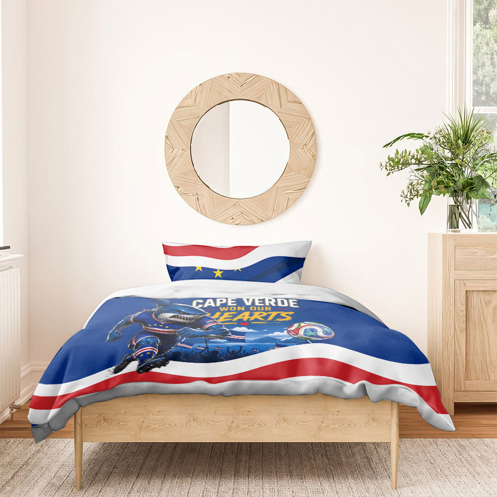 Cape Verde Won Our Hearts Soccer Bedding Set Blue Sharks Football Mascot Patriotic National Team