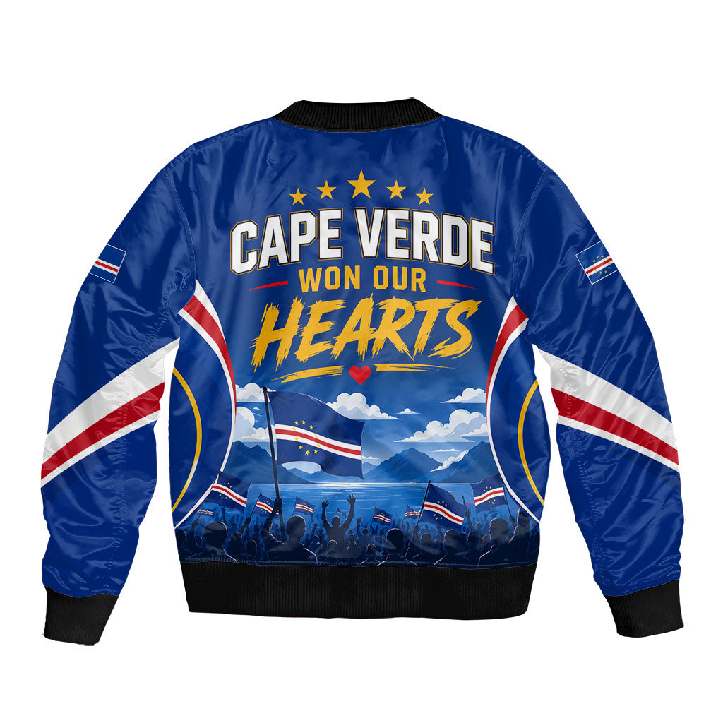 Cape Verde Won Our Hearts Soccer Bomber Jacket Blue Sharks Football Mascot Patriotic National Team
